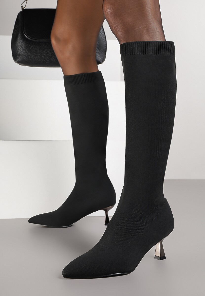 Brązowe Kozaki Vices na Kaczuszce Ozdobione Skarpetową Cholewką Asonelle