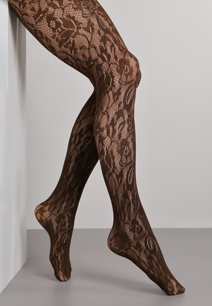 Brązowe Rajstopy Koronkowe w Eleganckim Stylu Fihanoriel