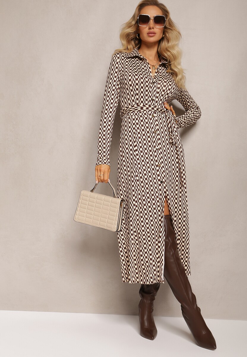 Brązowa Sukienka Rozkloszowana Nobo