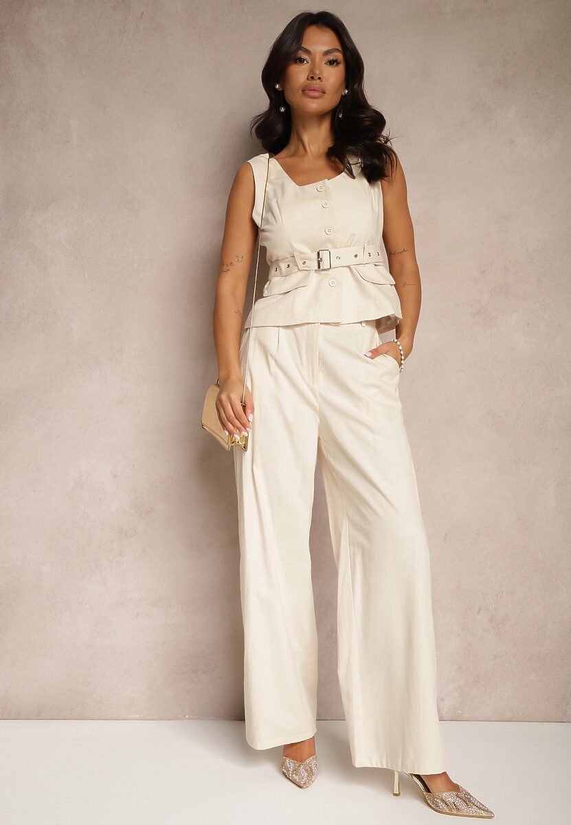 Czarny Komplet Garniturowy z Wiskozą Szerokie Spodnie i Kamizelka Helivia