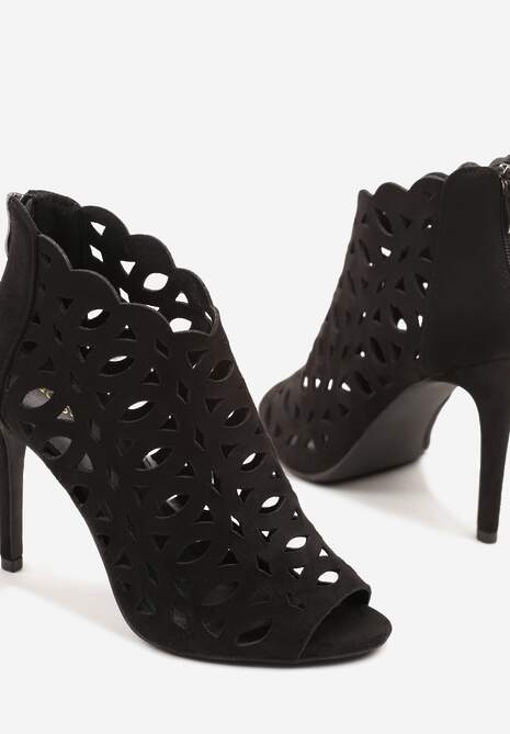 Czarne Ażurowe Sandały Botki Vices na Szpilce Natessae