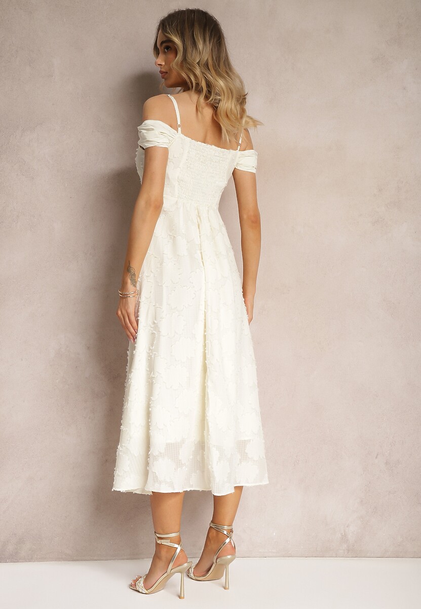 Jasnobeżowa Taliowana Sukienka na Regulowanych Ramiączkach o Rozkloszowanym Fasonie Vimadea