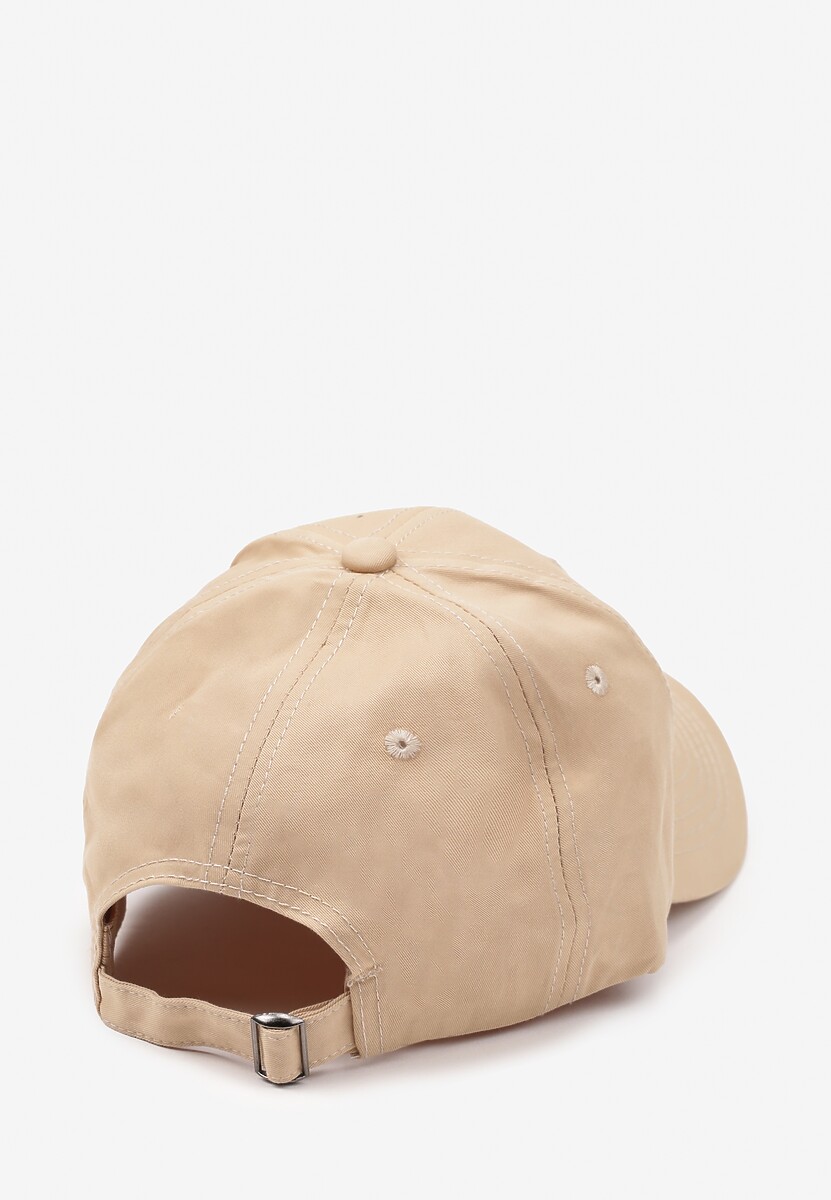 Ciemnobeżowa Bawełniana Czapka z Daszkiem z Haftowanym Napisem Reivessae