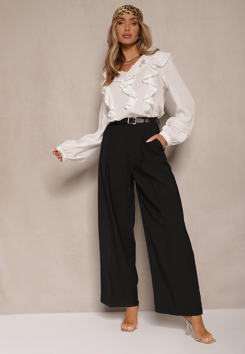 Jasnobeżowe Garniturowe Spodnie High Waist o Szerokim Kroju Efrase