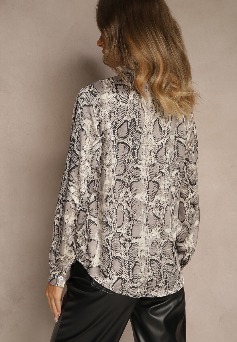 Szara Koszula Vices z Satynowej Tkaniny w Wężowy Print Resmina