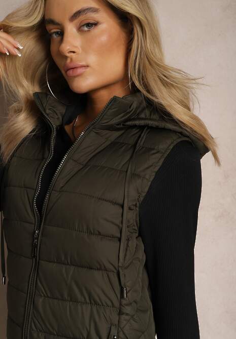 Ciemnozielona Pikowana Kamizelka z Odpinanym Kapturem Lasathi