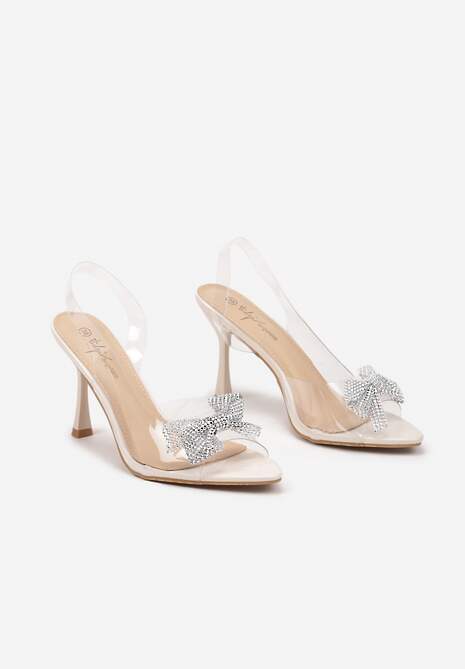 Beżowe Przezroczyste Szpilki z Kokardą z Cyrkonii Hanwen