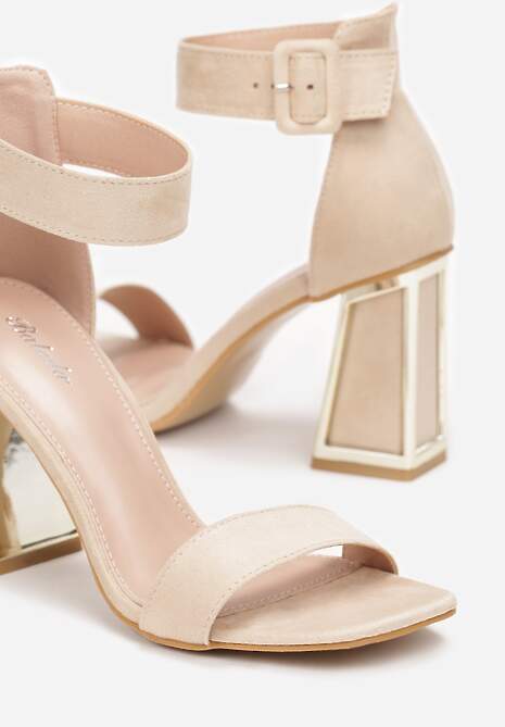 Beżowe Sandały na Słupku Honnemmi