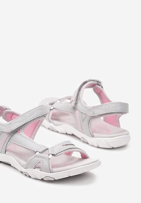 Szaro-Różowe Sandały Sportowe ze Skórzaną Wkładką Teresena