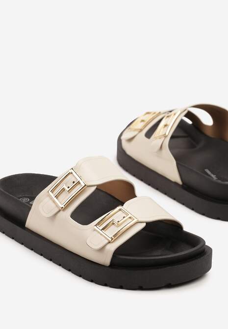 Beżowe Klapki Basic z Klamerkami Meralivia