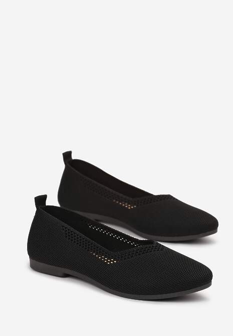 Czarne Płaskie Balerinki Plecione z Ozdobnymi Wycięciami Daniya