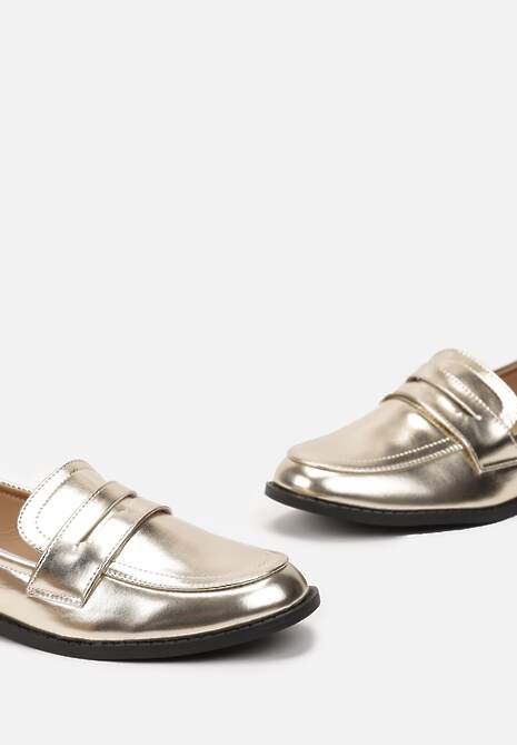 Złote Mokasyny z Eleganckim Paseczkiem z Wycięciem z Przodu Bianaba