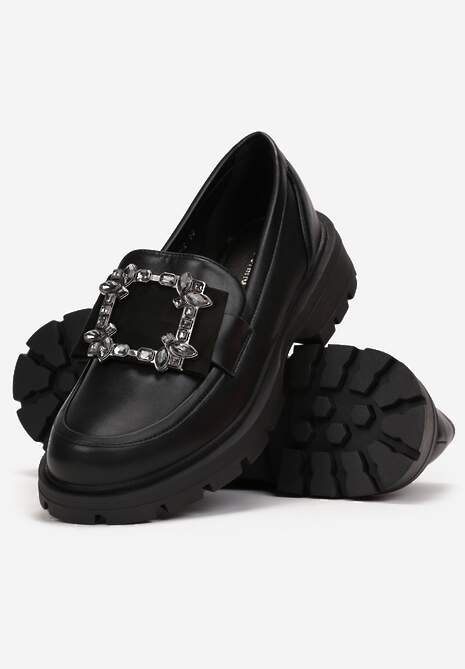 Czarne Mokasyny z Wkładką ze Skóry Naturalnej Dumie