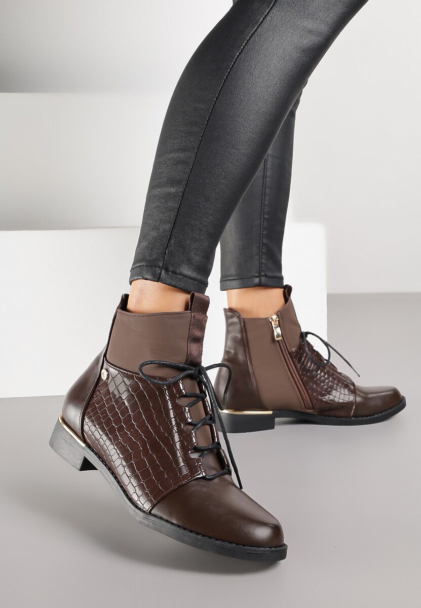 Bordowe Botki Vices w Stylu Trzewików z Motywem Skóry Krokodyla Alirriva