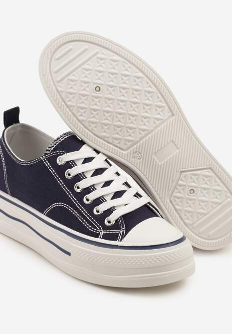 Granatowe Casualowe Trampki na Niskiej Platformie Natirinne