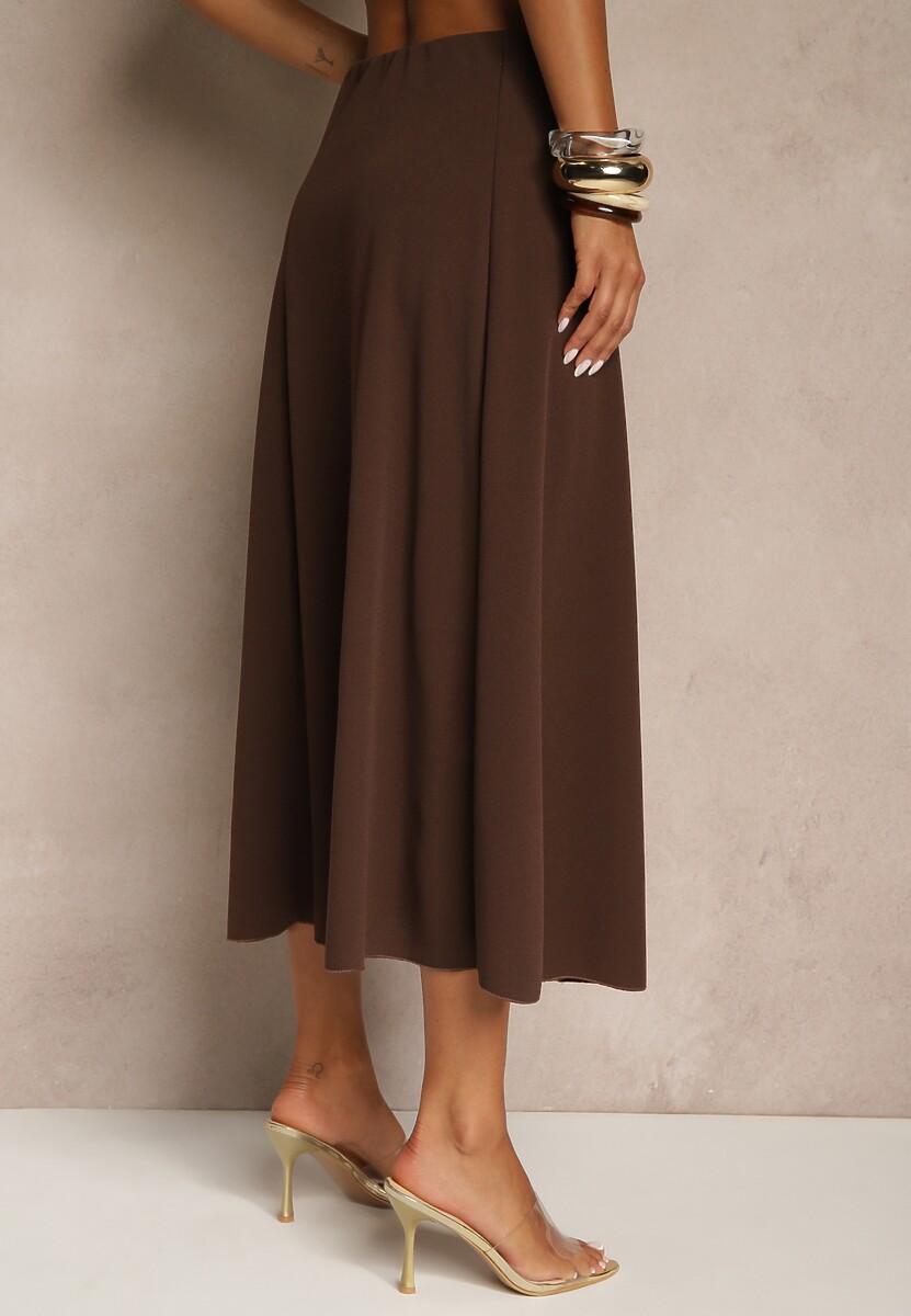 Ciemnobrązowa Midi Spódnica Rozkloszowana o Klasycznym Fasonie Namettia