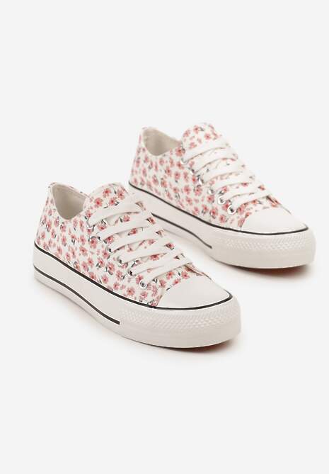 Różowe Casualowe Trampki w Kwiatki Foleriella
