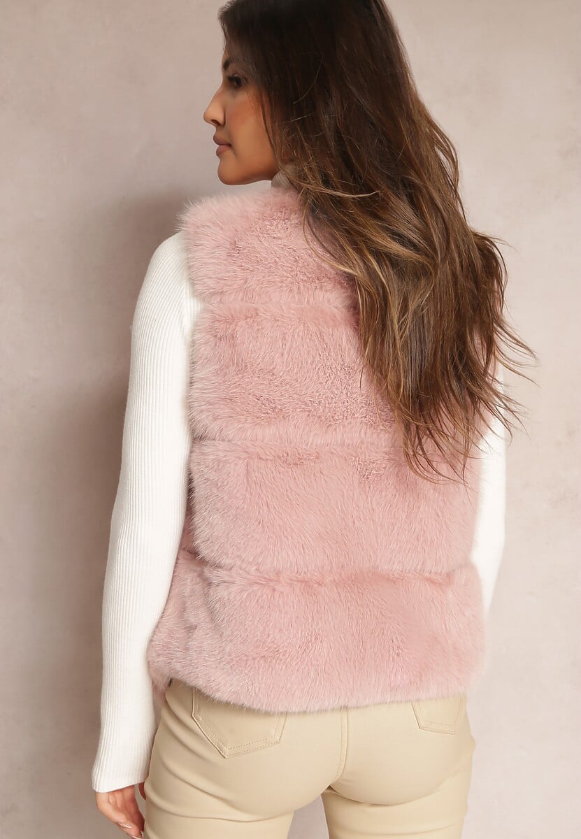 Ciemnoróżowa Kamizelka z Futerkiem i Przeszyciami Iraau