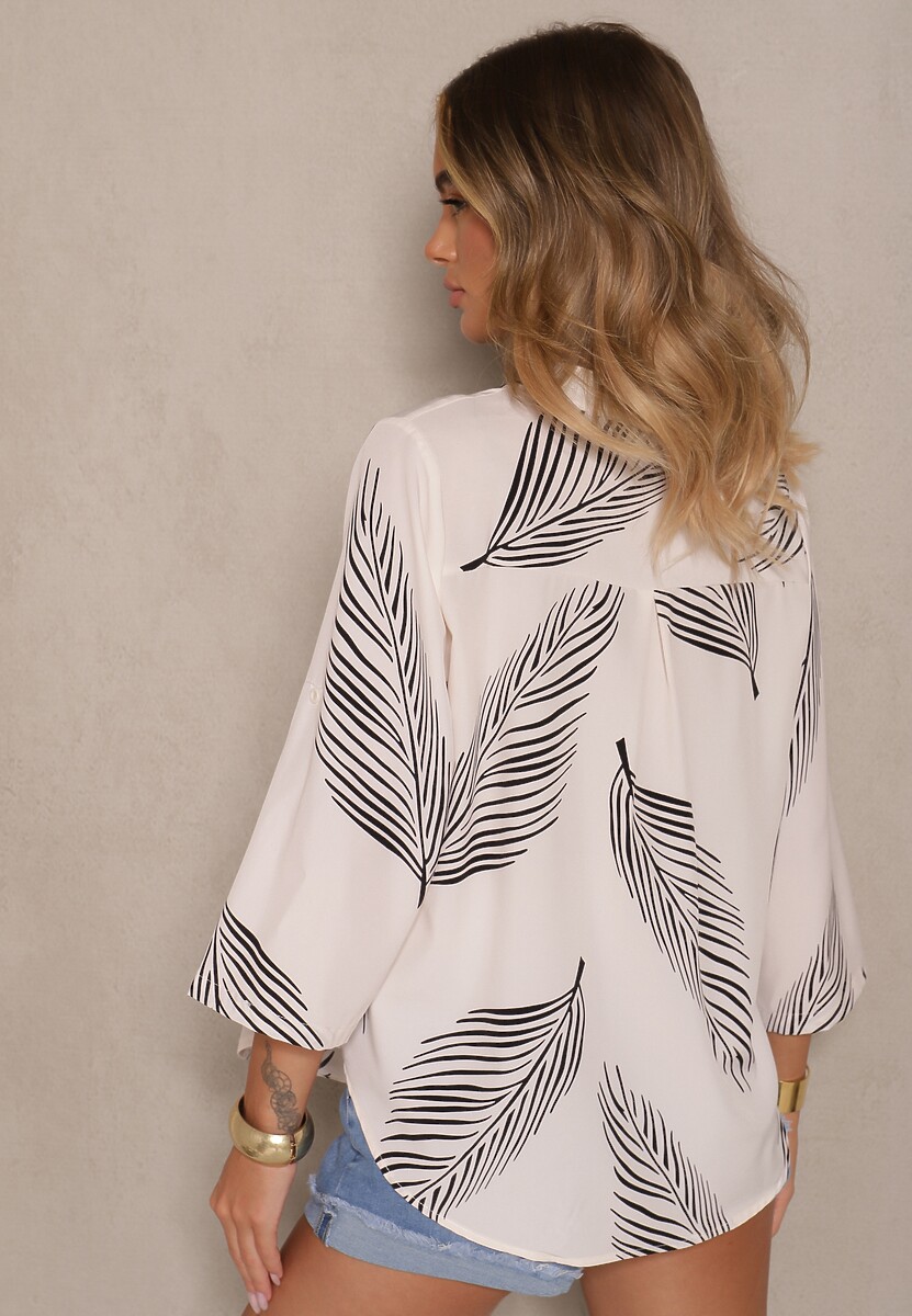 Jasnobeżowa Koszula z Bawełną i Motywem Liści Lumireline