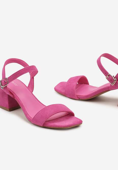 Różowe Sandały z Wyściółką z Ekoskóry na Słupku z Zapięciem na Sprzączkę Maloella