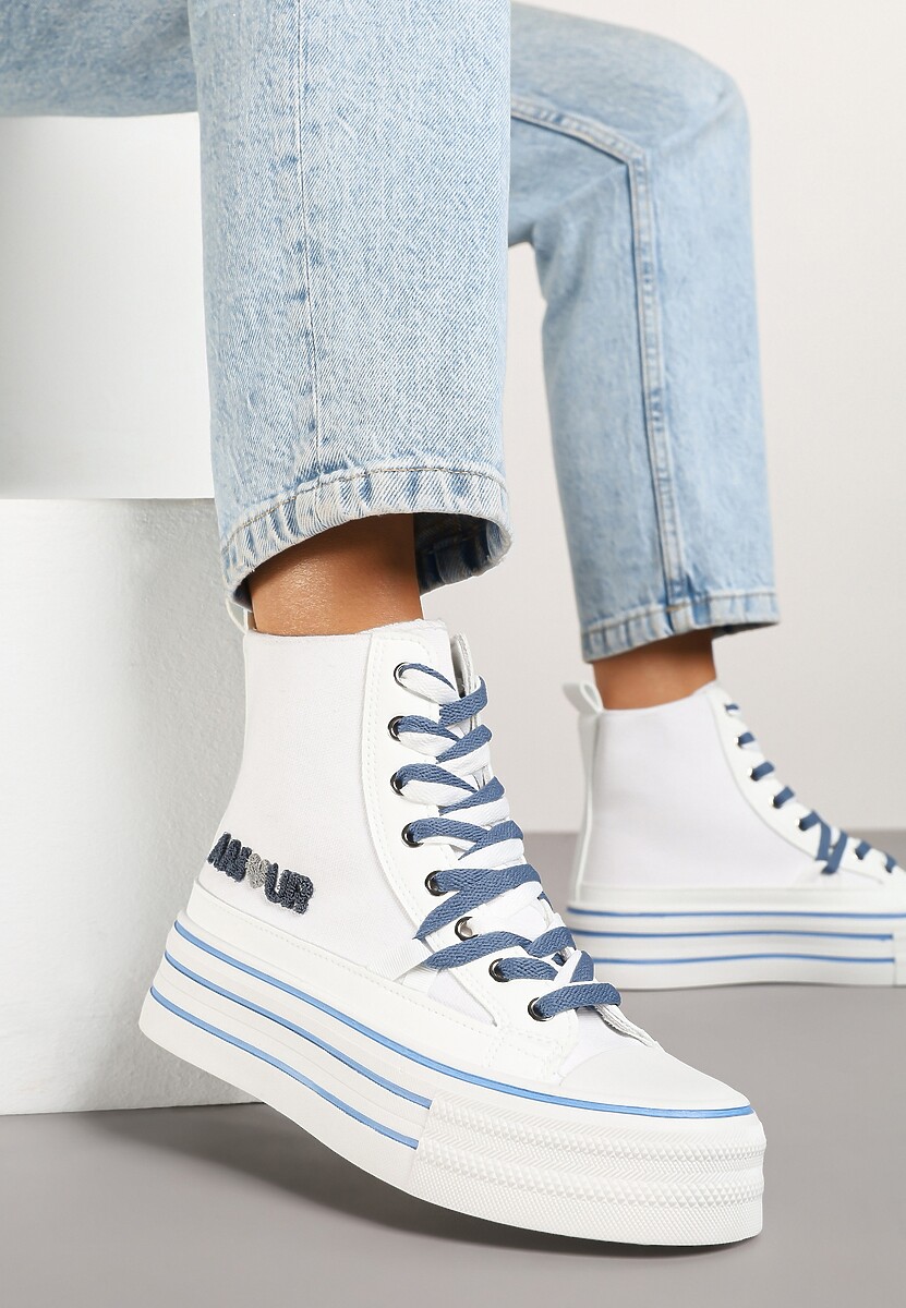 Beżowe Trampki z Cholewką za Kostkę i Kontrastowym Sznurowaniem Rivloti