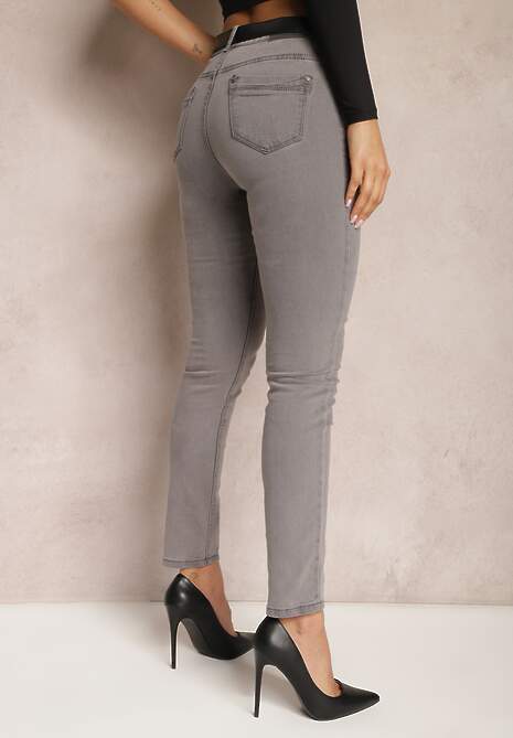 Szare Jeansy High Waist o Fasonie Regular Hildelitha