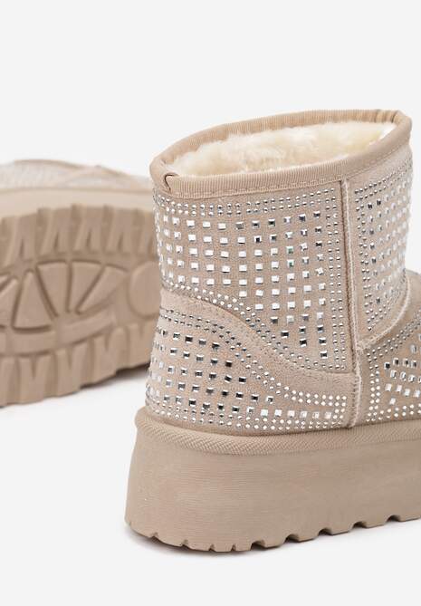 Beżowe Śniegowce na Platformie Ozdobione Cyrkoniami Beriga