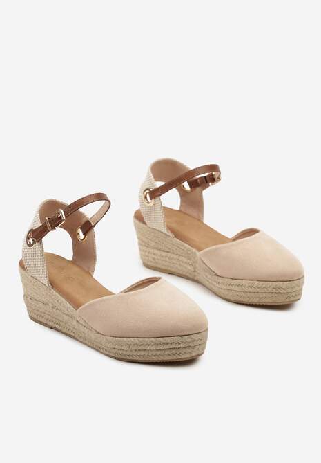 Beżowe Sandały z Plecionką na Koturnie w Stylu Espadryli Effilania