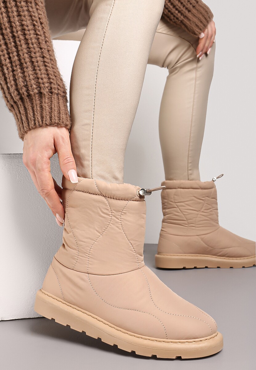 Ciemnobeżowe Ocieplane Śniegowce z Protektorem z Pikowanego Materiału Siani