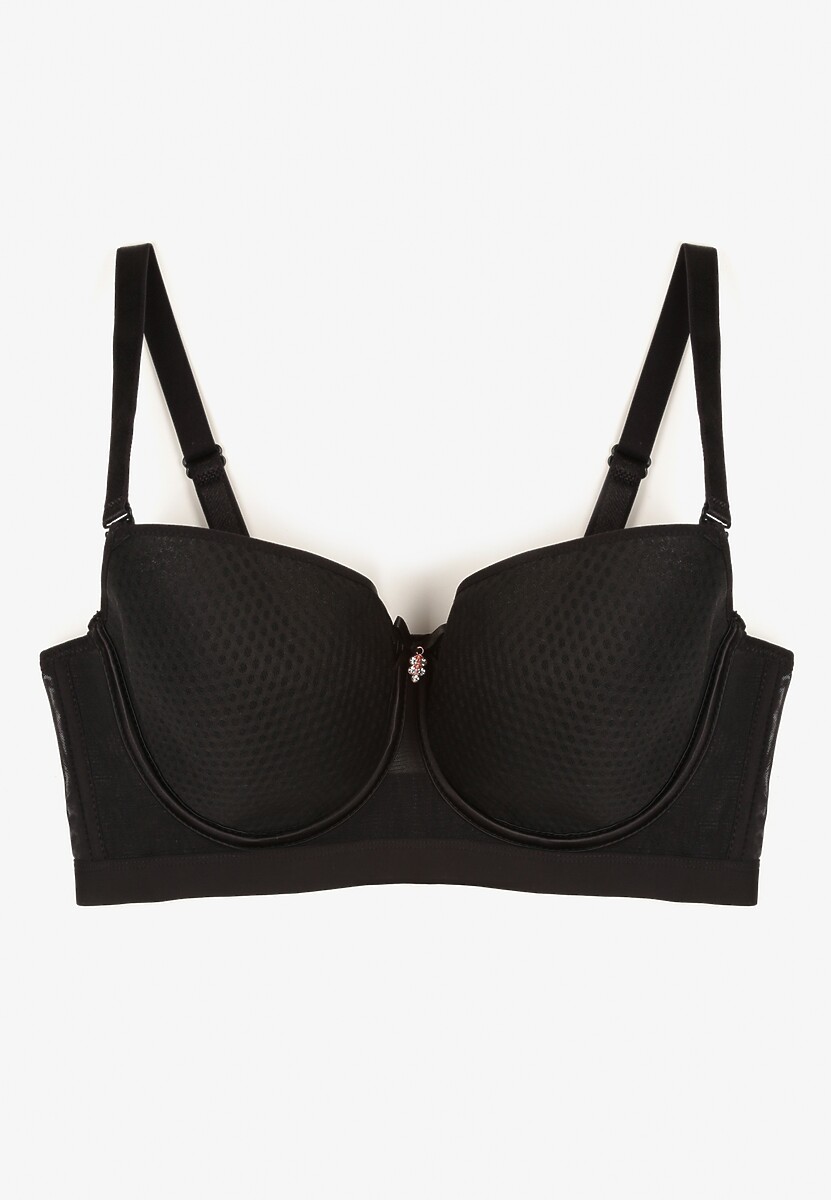 Czarny Biustonosz z Metaliczną Aplikacją i Perforacją Dredefia