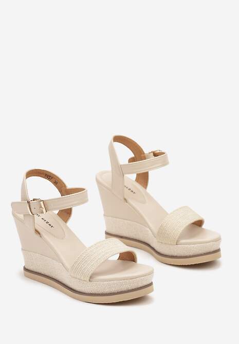 Beżowe Sandały na Grubej Podeszwie z Koturnem Tinavira