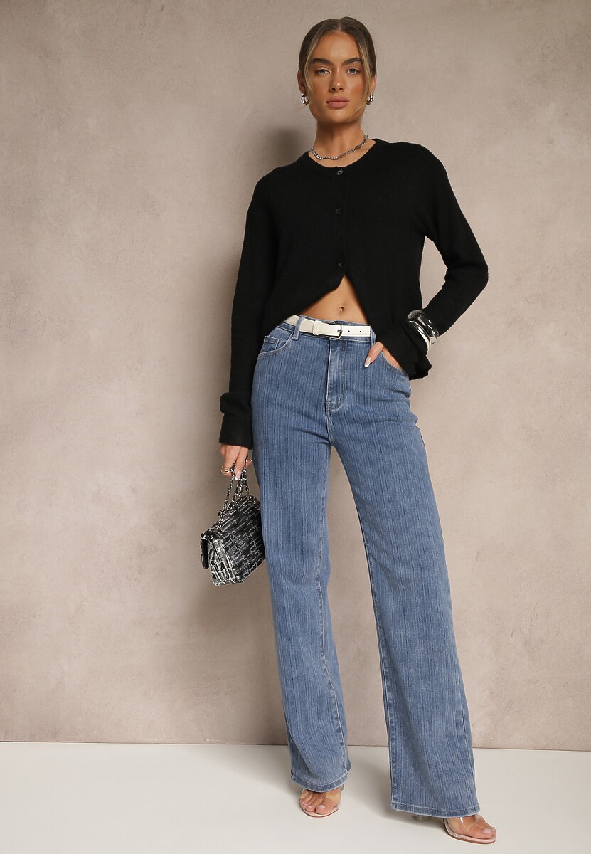 Czarny Klasyczny Kardigan z Zaokrąglonym Dekoltem Reonira