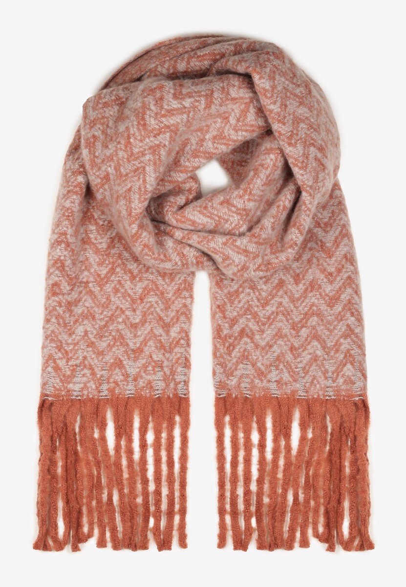 Ciemnoróżowy Szalik z Ozdobnym Splotem i Frędzlami Carllame