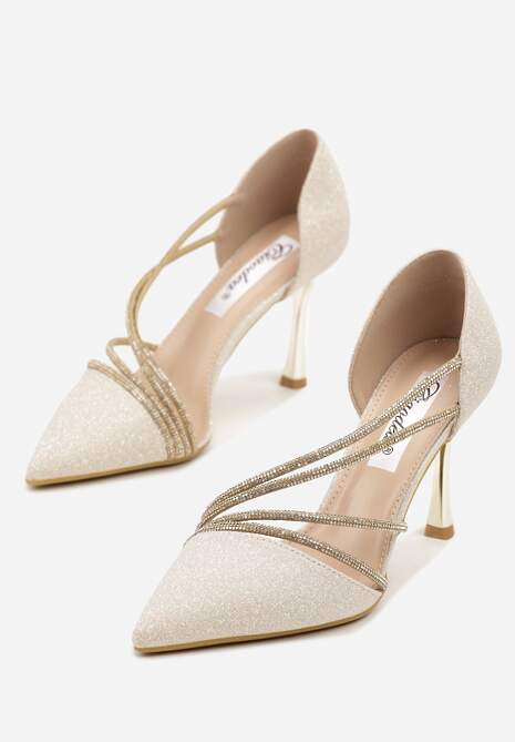 Złote Brokatowe Szpilki z Cyrkoniowym Zdobieniem Dolerra