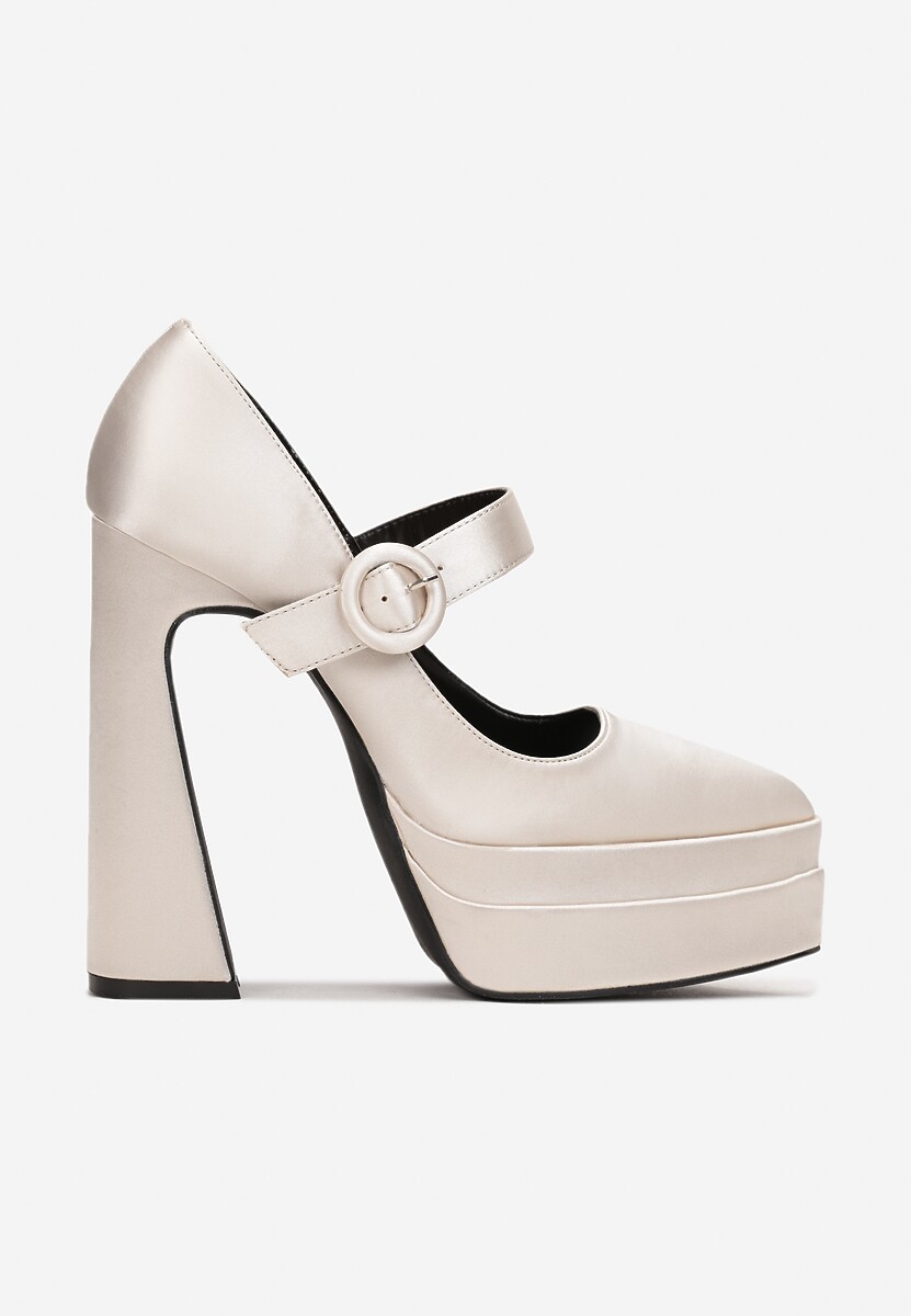 Beżowe Czółenka Satynowe na Wysokim Słupku i Platformie Zoyi