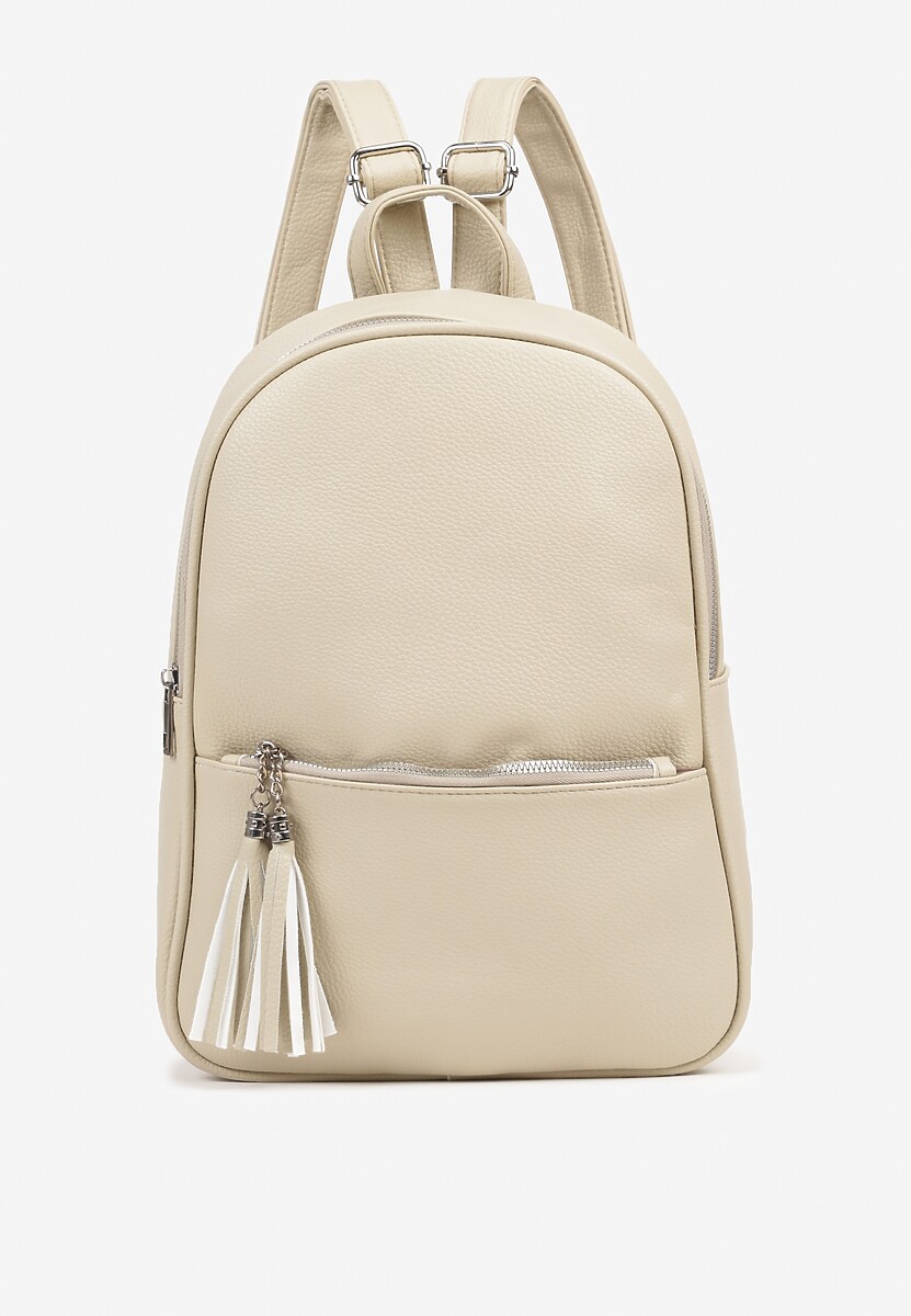 Beżowy Trapezowy Plecak z Suwakiem z Frędzlami Idassea