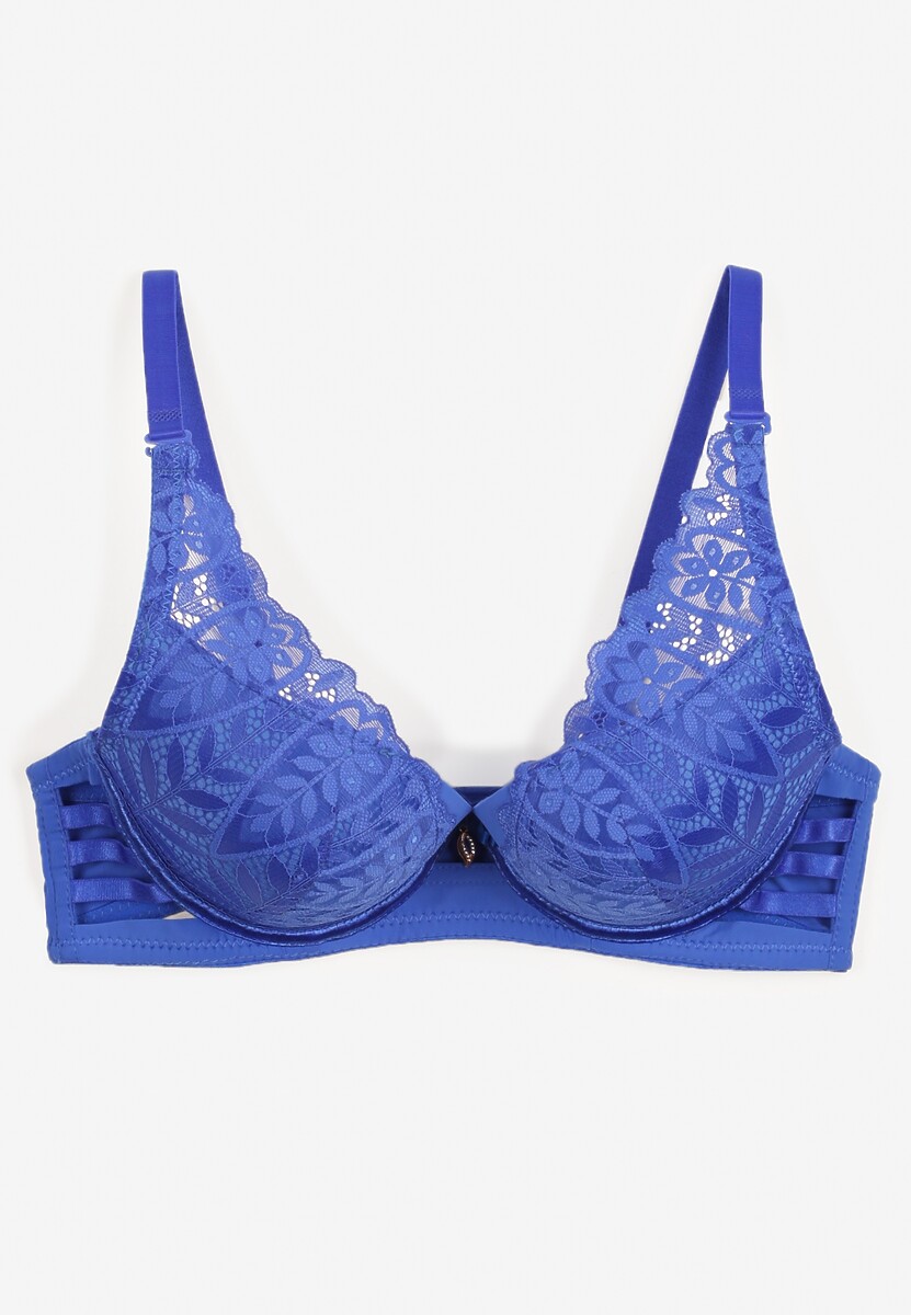 Niebieski Koronkowy Biustonosz z Regulowanymi Ramiączkami Carnena