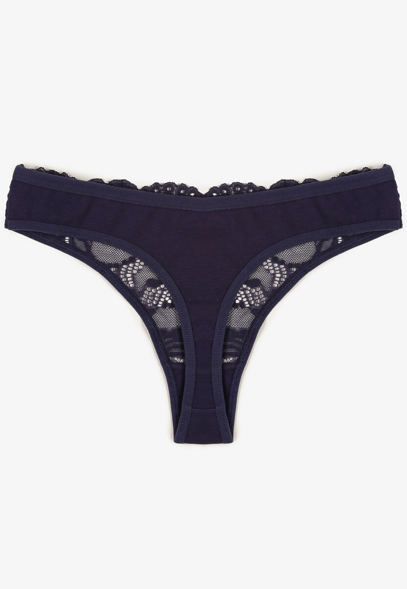 Granatowe Bawełniane Majtki Stringi z Koronką Ilwedana