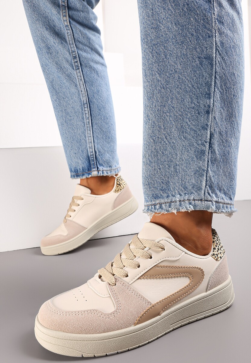 Beżowe Sneakersy Sznurowane przed Kostkę Moramis