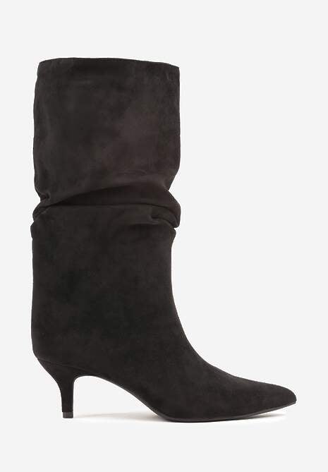 Czarne Botki na Kaczuszce z Marszczoną Cholewką Nalorena