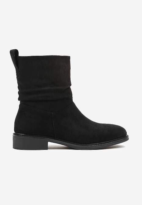 Czarne Botki z Marszczoną Cholewką do Kostki Ilomira