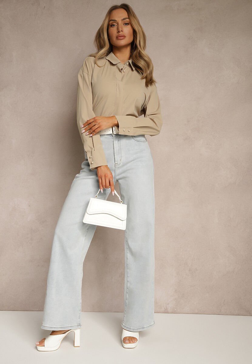 Ciemnobeżowa Koszula z Wiskozą w Klasycznym Stylu Lisarila