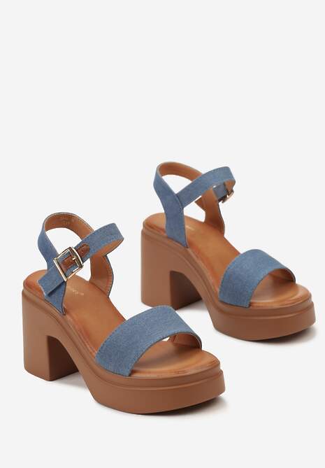 Niebieskie Sandały na Słupku i Platformie Vleata