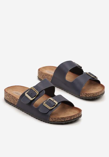 Granatowe Klapki z Dwoma Paskami i Klamrami Tuvera