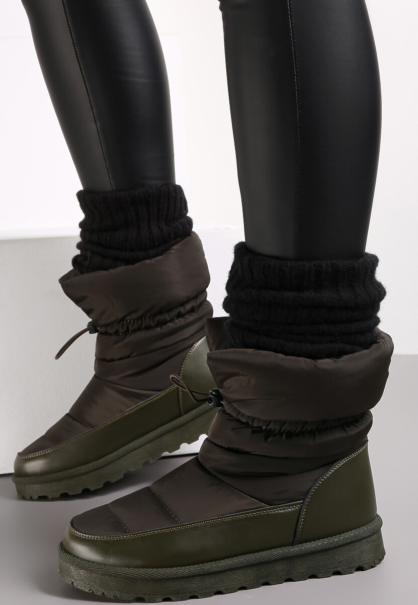 Zielone Pikowane Śniegowce z Troczkiem Pehn