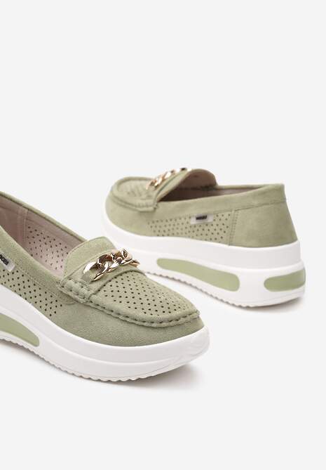 Zielone Mokasyny na Platformie z Łańcuszkiem Himenna