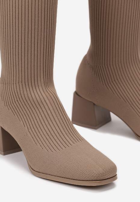 Ciemnobeżowe Kozaki z Elastyczną Cholewką Timerine