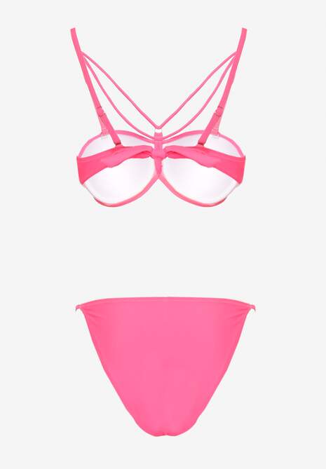Różowe Bikini Majtki Typu Figi i Biustonosz z Ozdobnymi Paskami Fadelinna