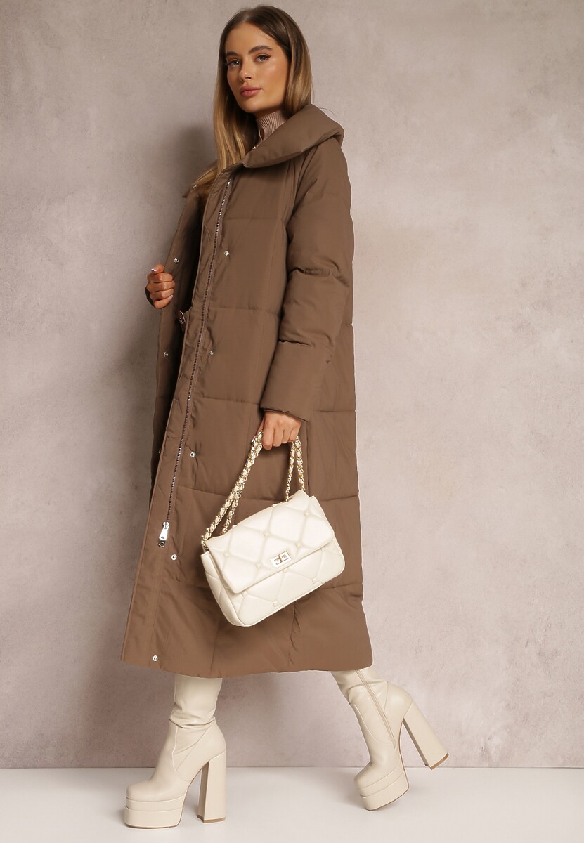 Brązowa Kurtka za Kolano Pikowana Chadi