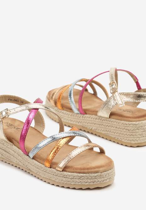 Złoto-Różowe Sandały z Ozdobną Plecionką Lisanadra